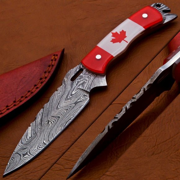9" Handmade Bowie Damascus Steel Hunting Knife - Picture 1 of 10